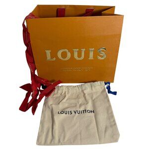 Authentic Louis Vuitton Holiday Gold Red Gift Bag, Dust Bag + Ribbon Set FLAW